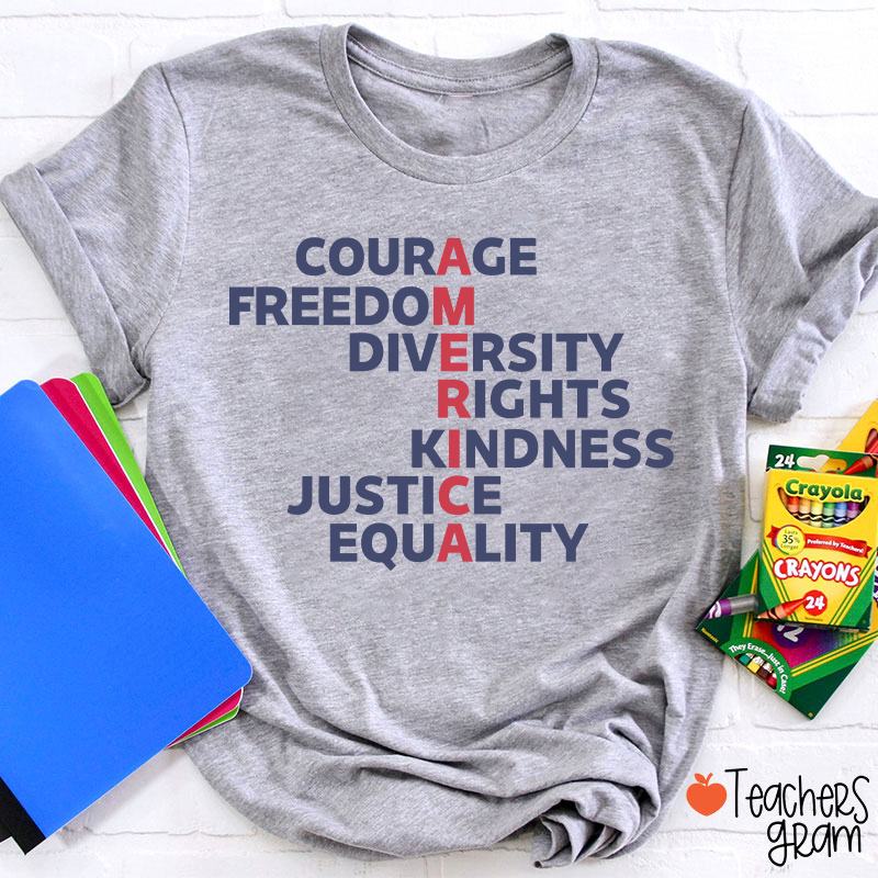 Courage Freedom Diversity Right Kindness Justice Equality America Teacher T-Shirt