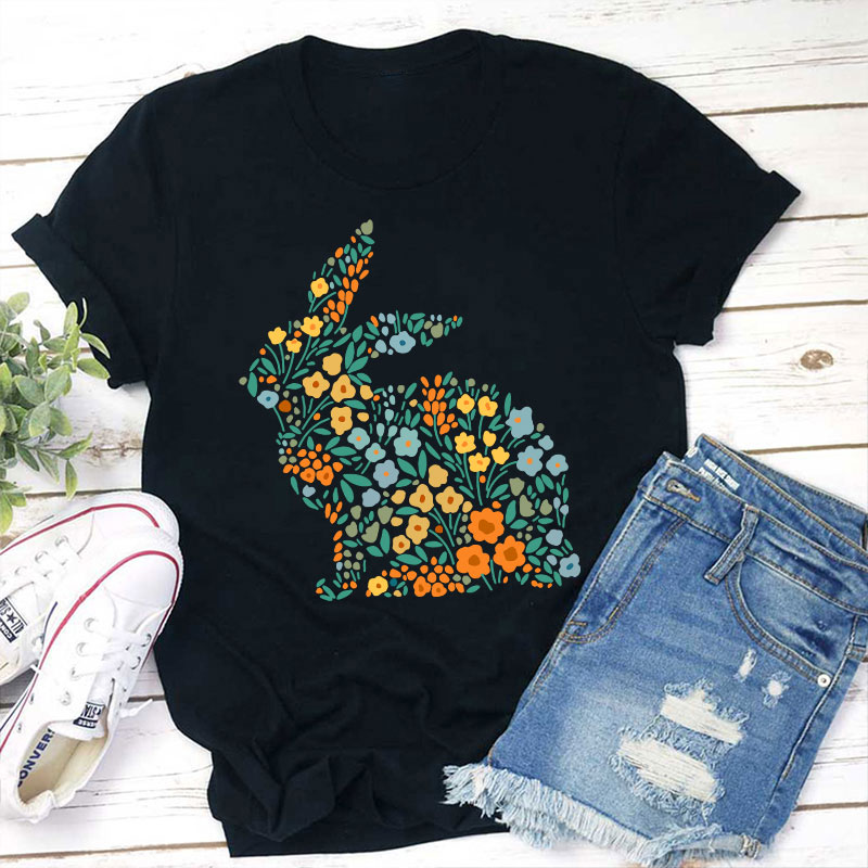 Floral Bunny Teacher T-Shirt