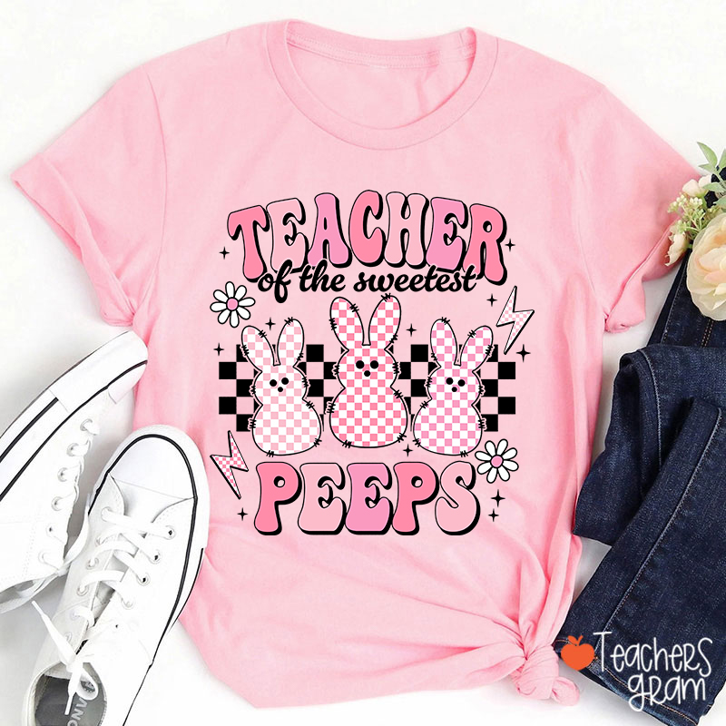 Pink Checkerboard Bunny Teacher Of The Sweetest Peeps Teacher T-Shirt