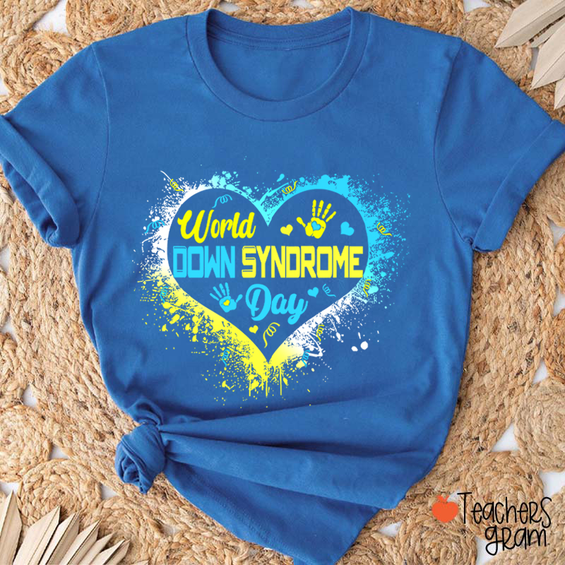 Heart Down Syndrome Day Teacher T-Shirt