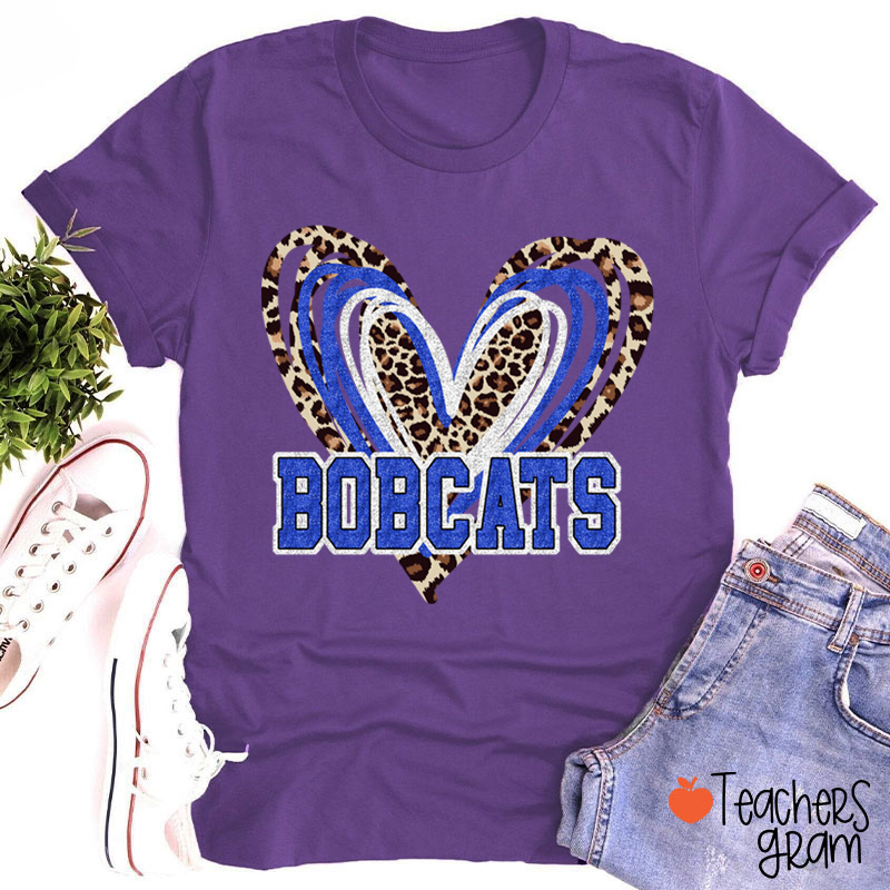Personalized Mascot Love Heart Leopard Teacher T-Shirt