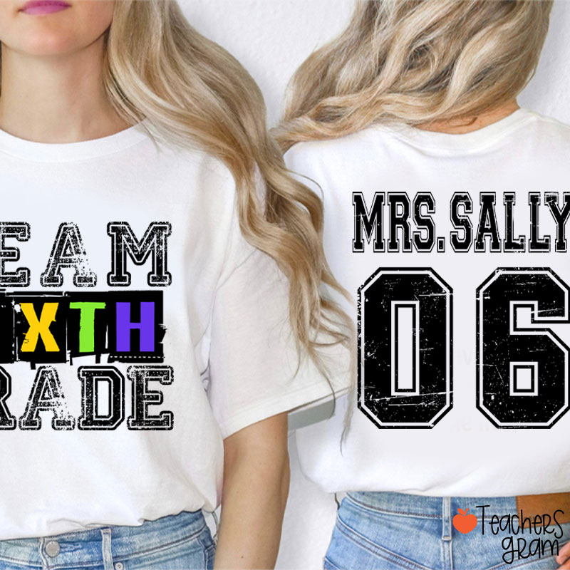 Personalized Grade Comfort Colors Team Teacher Two Sided T-Shirt