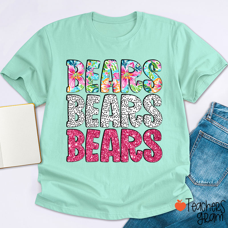 Personalized Mascot Flower Dot Pink Glitter Teacher T-Shirt