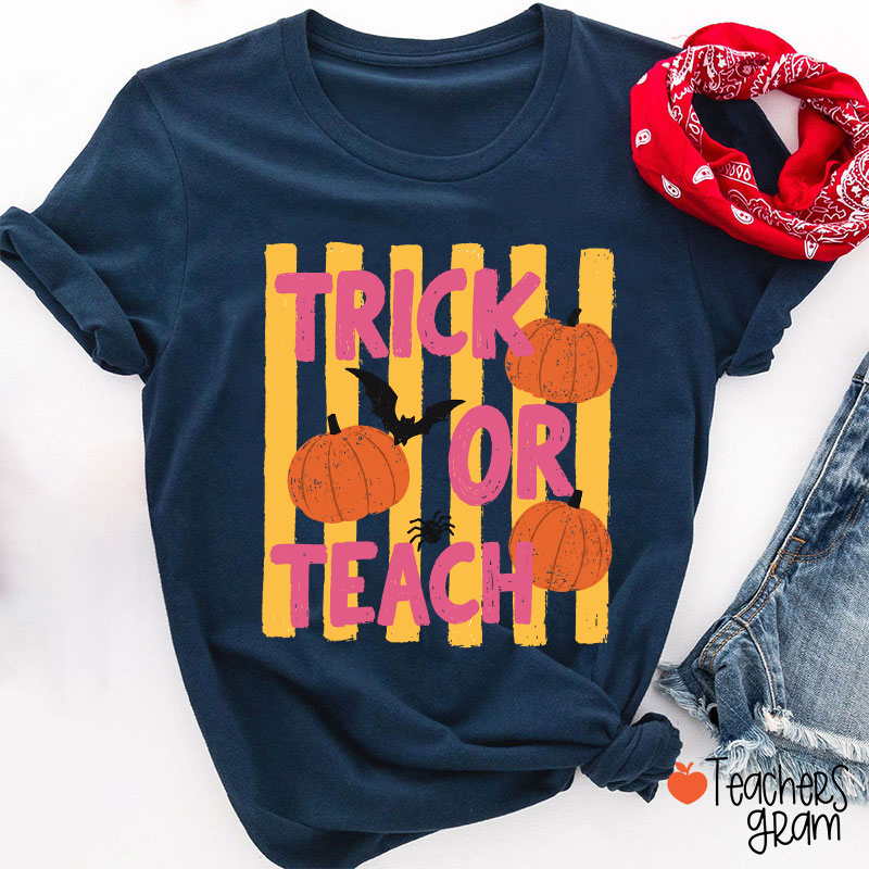 Personalized Trick Or Teach Pumpkin Bat Spider Halloween Teacher T-Shirt