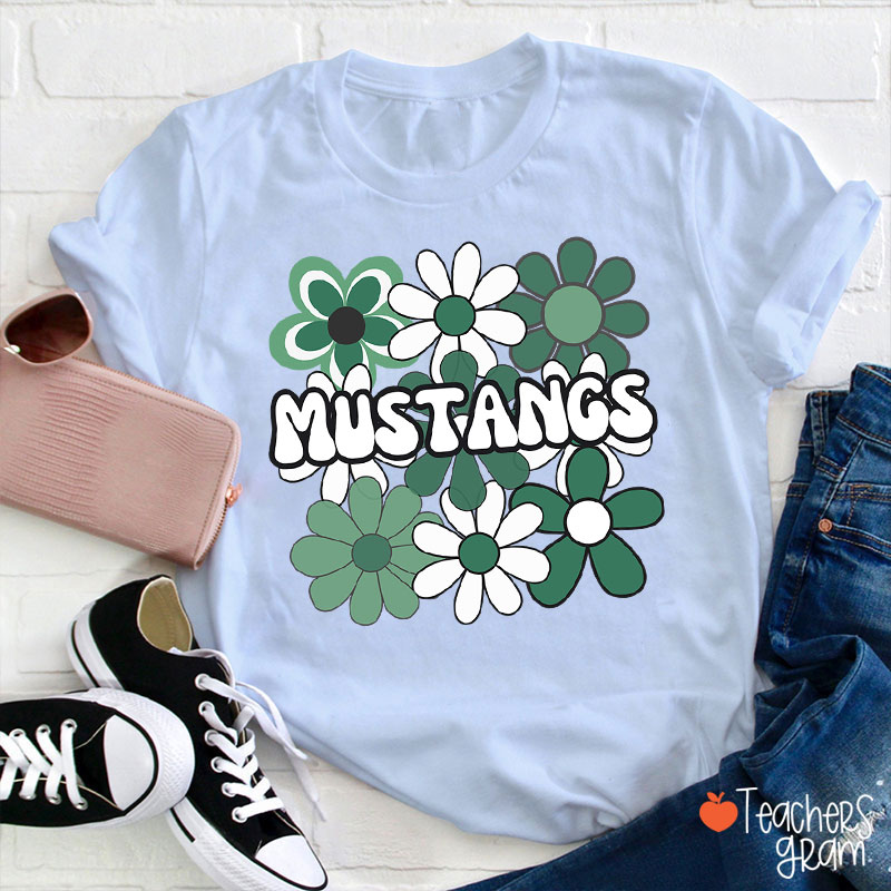 Personalized Mascot Flowers School Spirit Teacher T-Shirt