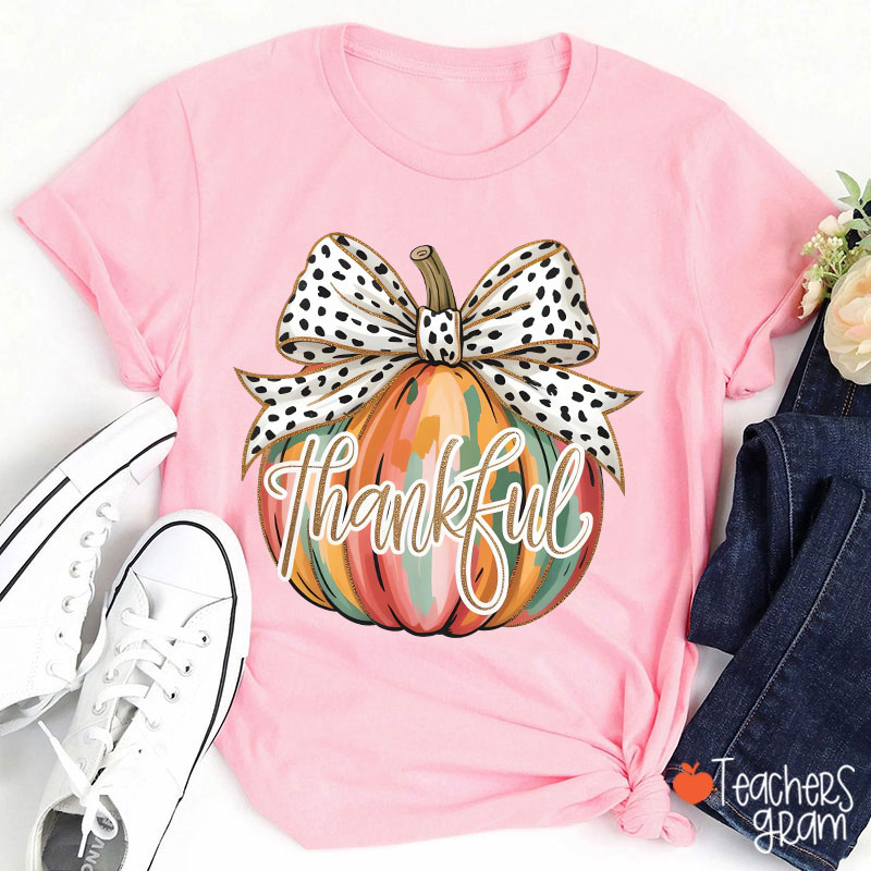 Colorful Coquette Fall Pumpkin Teacher T-Shirt