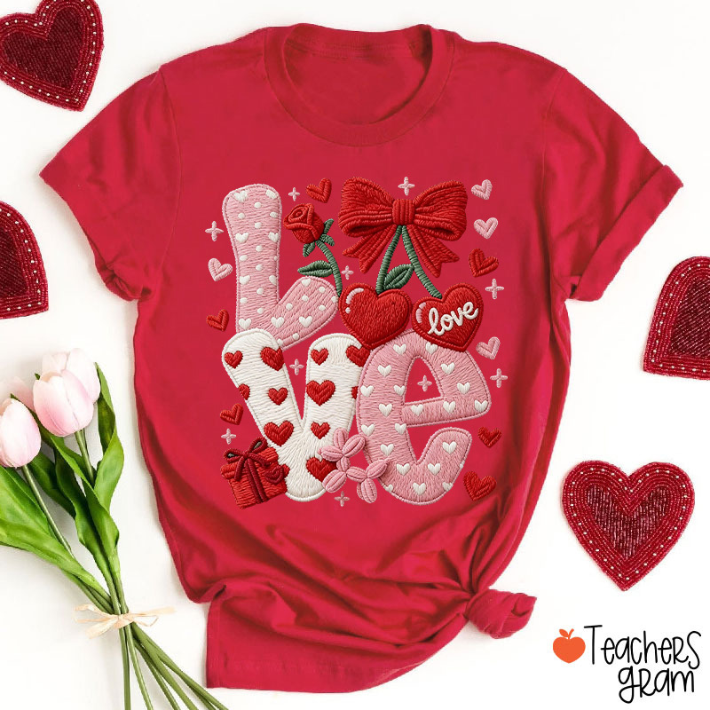 Faux Yarn Love And Rose Teacher T-Shirt