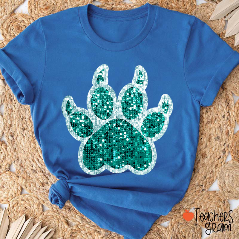 Personalized Paw Glitter School Spirit Teacher T-Shirt