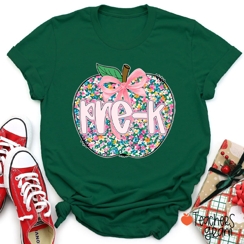 Personalized Grade Flowers Apple Teacher T-Shirt