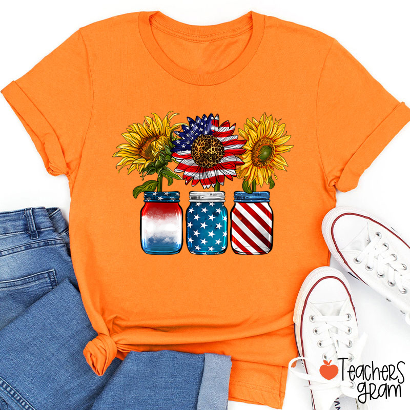 America Sunflower Teacher T-Shirt
