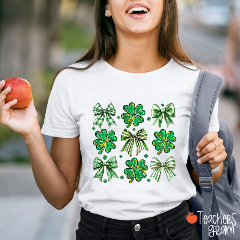 Four Leaf Clover Bow Teacher T-Shirt