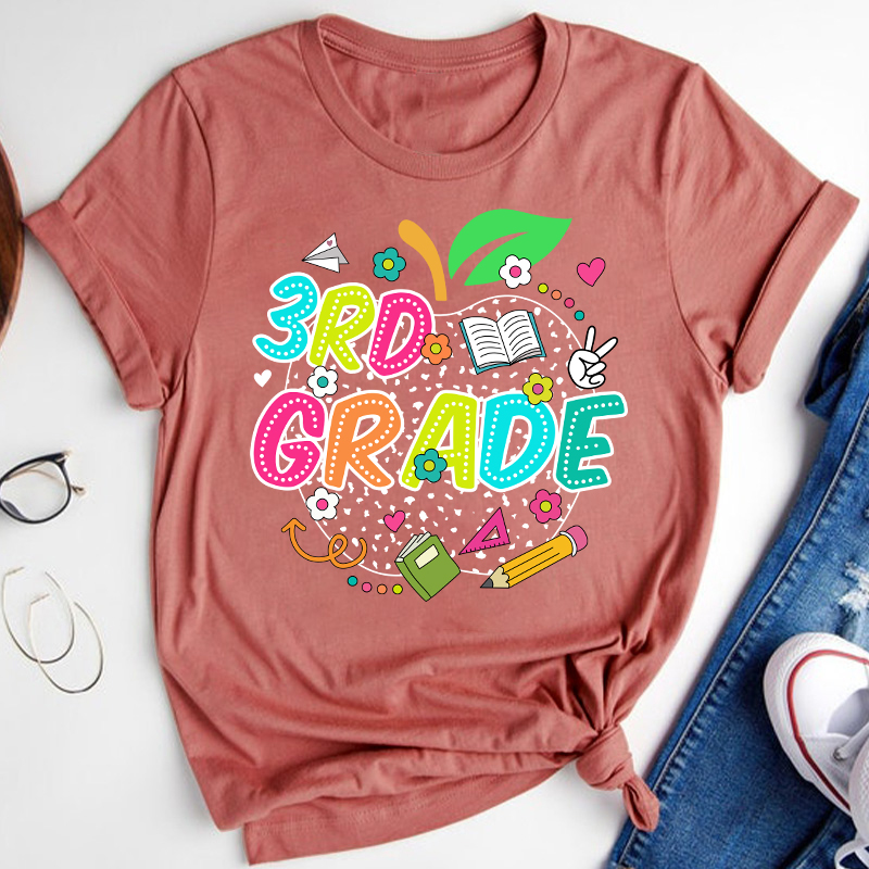 Personalized Neon Lights Apple Teacher T-Shirt