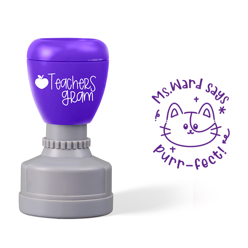 Personalized Name Says Purr-fect Teacher Stamp