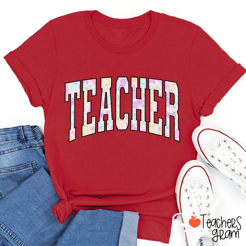 Pink Bunny Printed Teacher Tee