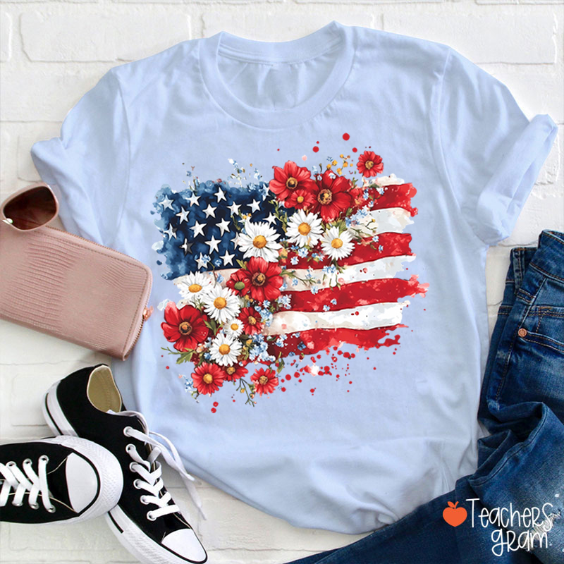 Flower National Flag Teacher T-Shirt