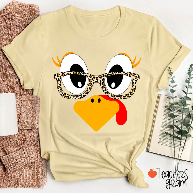 Turkey With Leopard Print Glasses Teacher T-Shirt