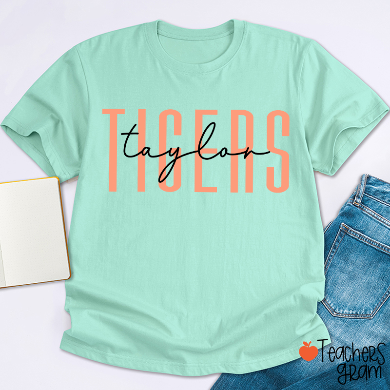 Personalized Mascot And Name Simple Fonts School Spirit Teacher T-Shirt