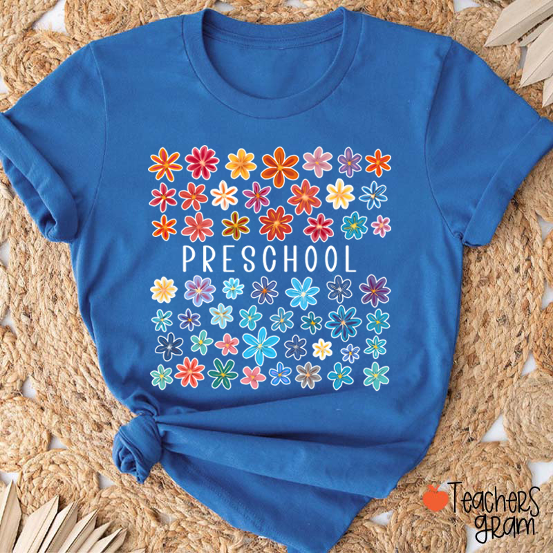 Personalized Grade Colored Flowers Teacher T-Shirt