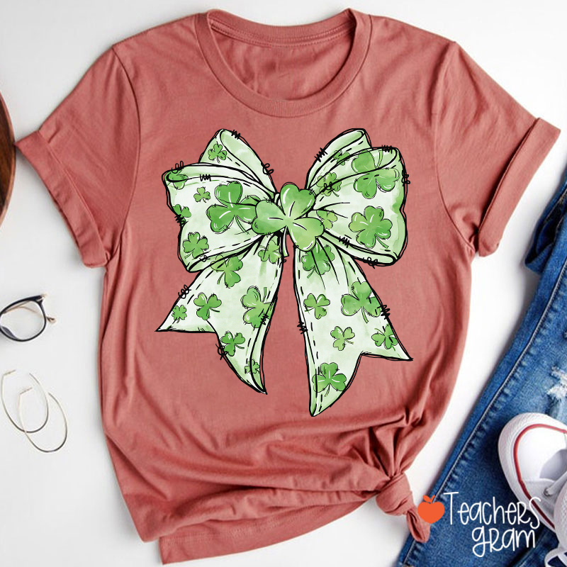 Coquette Shamrock Bow St Patrick's Teacher T-Shirt