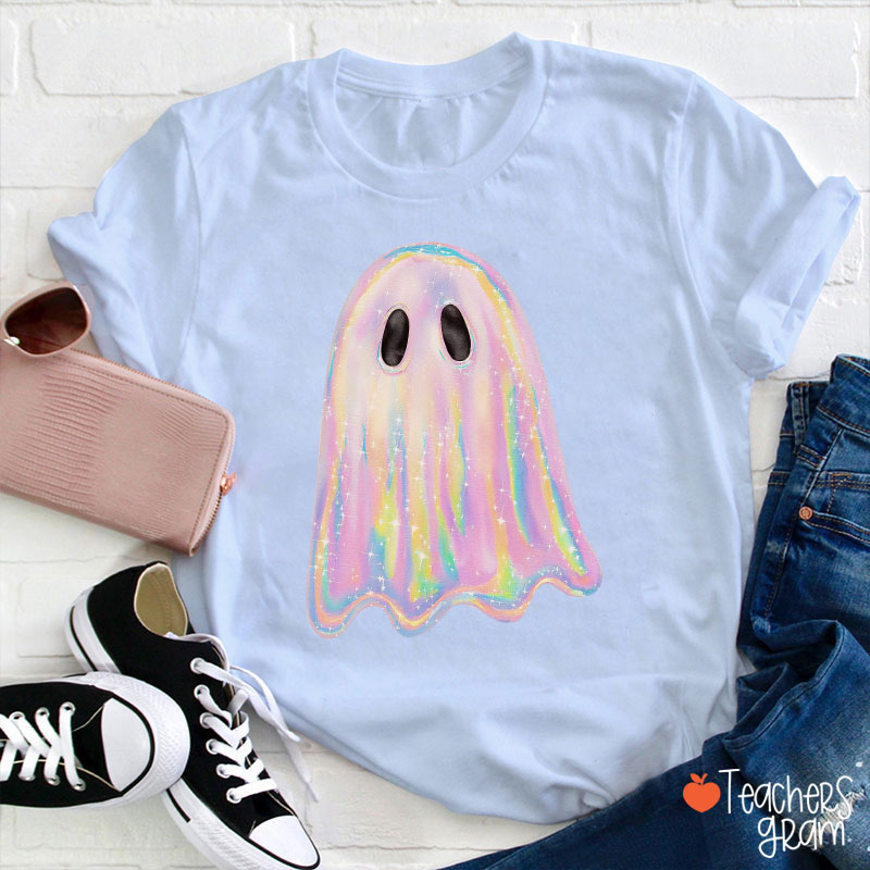 Halloween Shiny Ghost Teacher T-Shirt