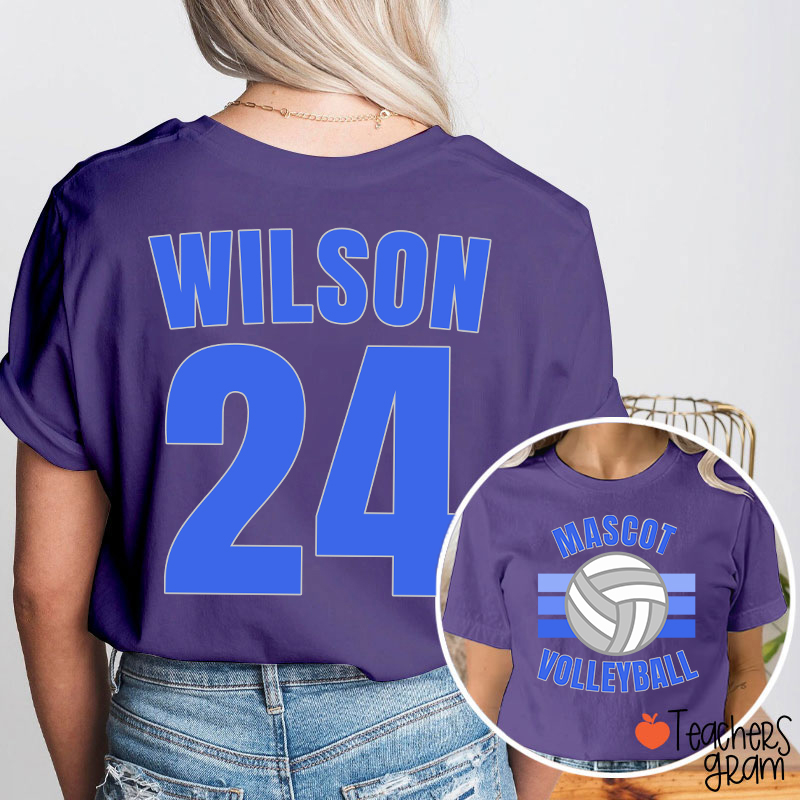 Personalized Mascot And Sport Gradient Lines Teacher Two Sided T-Shirt