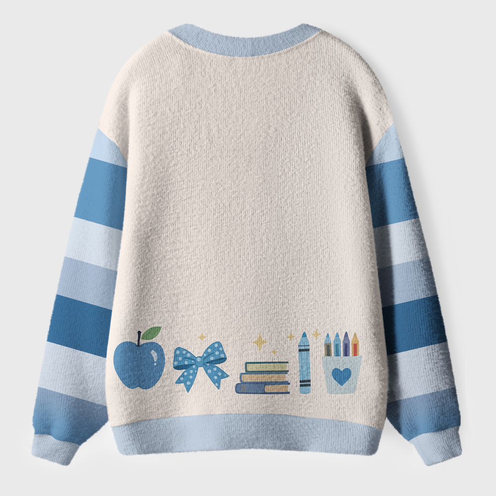 Personalized Name Apple Book Pencil Teacher Ugly Cardigan Sweaters