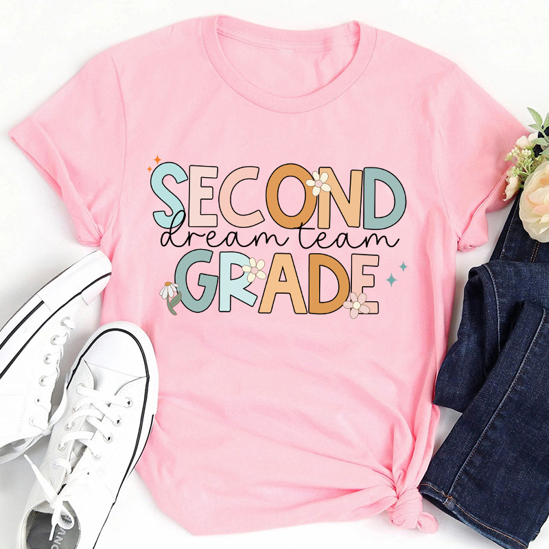 Personalized Grade Colorful Flowers Teacher T-Shirt