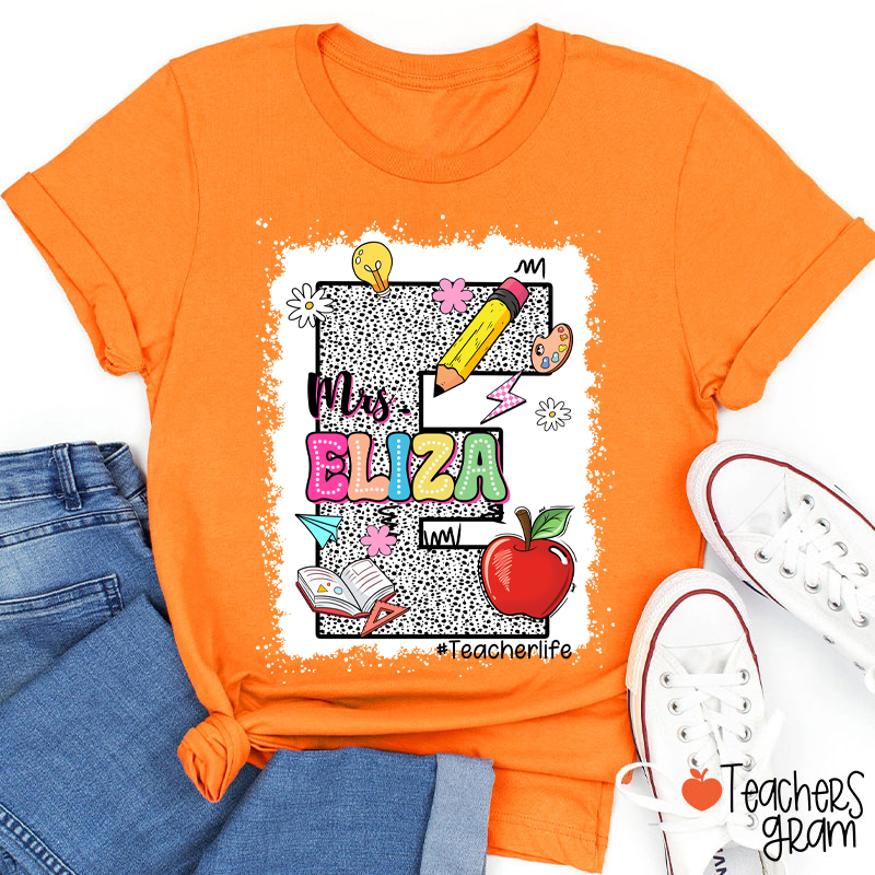 Personalized Name Initials Polka Dot Teacher T-Shirt