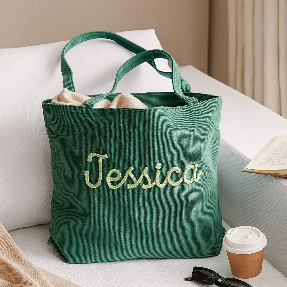 Personalized Embroidered Teacher Corduroy Tote