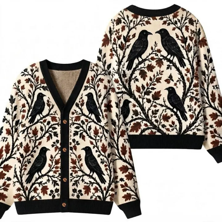 Autumn Ravens Grove Teacher Ugly Cardigan Sweaters