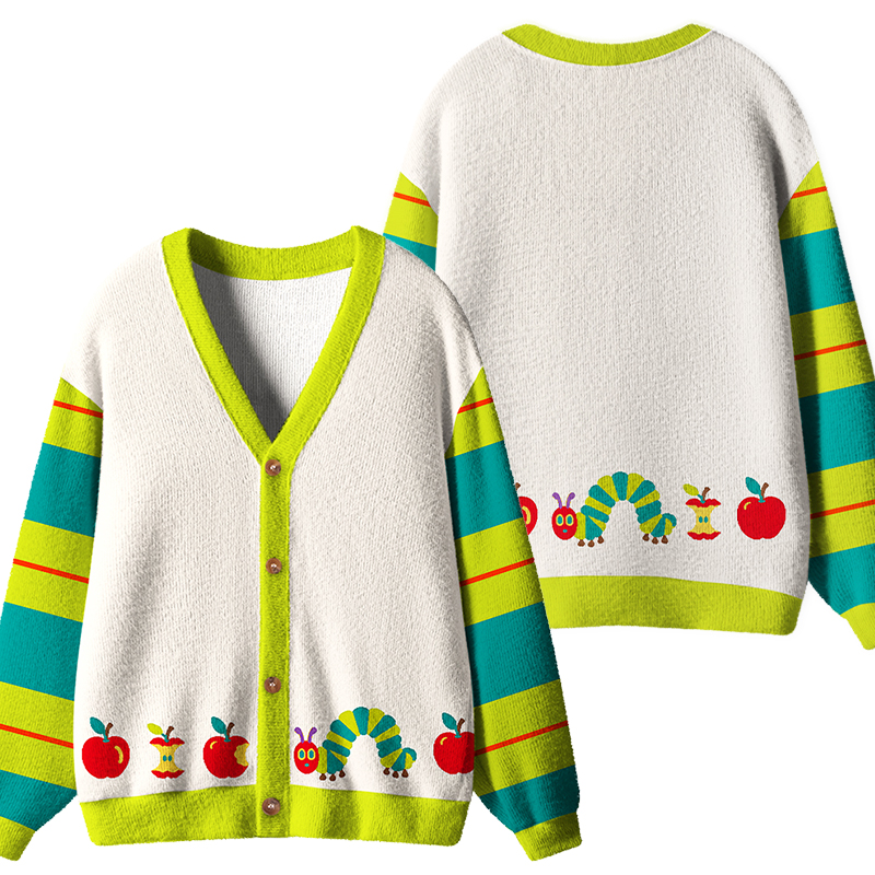 Apple Caterpillar Teacher Ugly Cardigan Sweaters