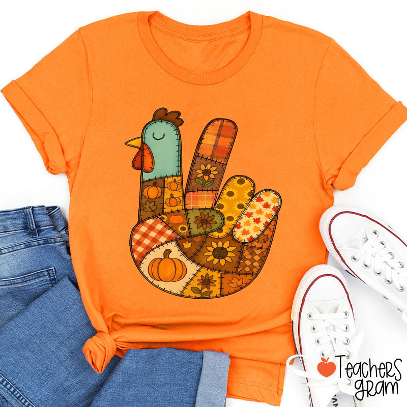 Retro Patchwork Turkey Teacher T-Shirt