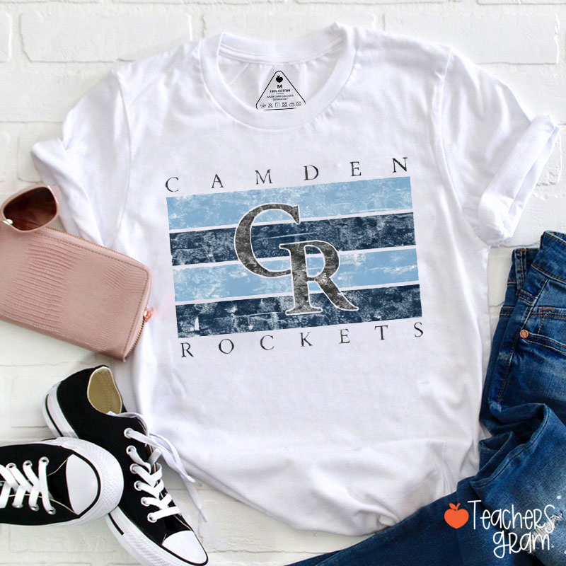 Personalized Mascot Distressed Striped Monogram Teacher T-Shirt