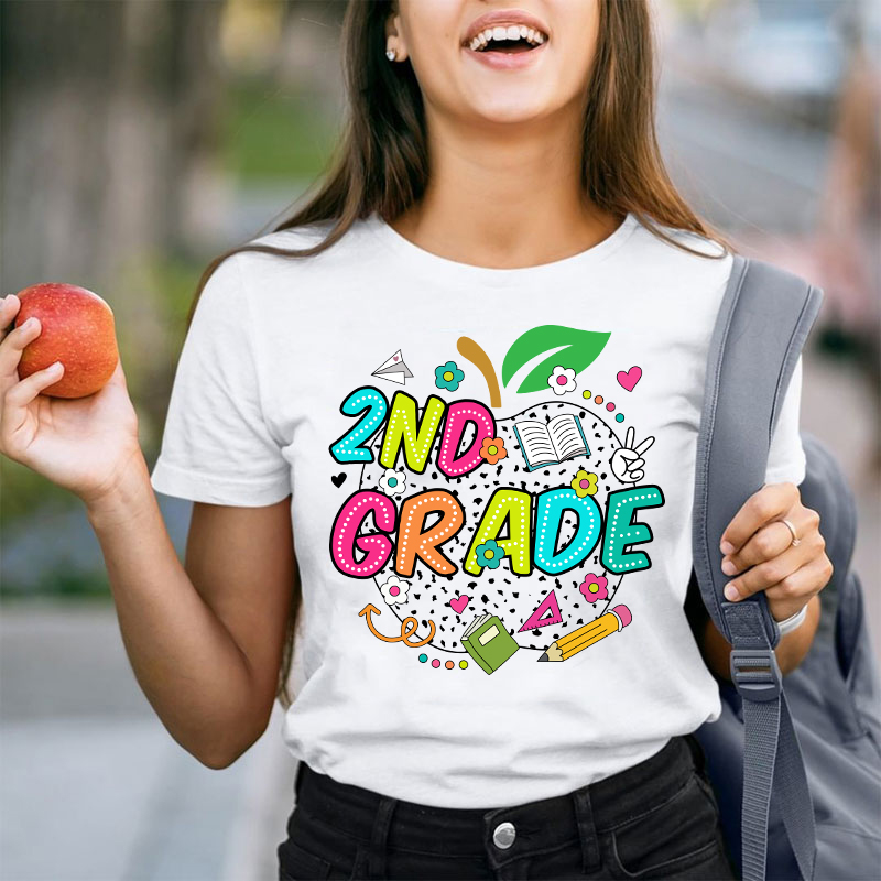 Personalized Neon Lights Apple Teacher T-Shirt