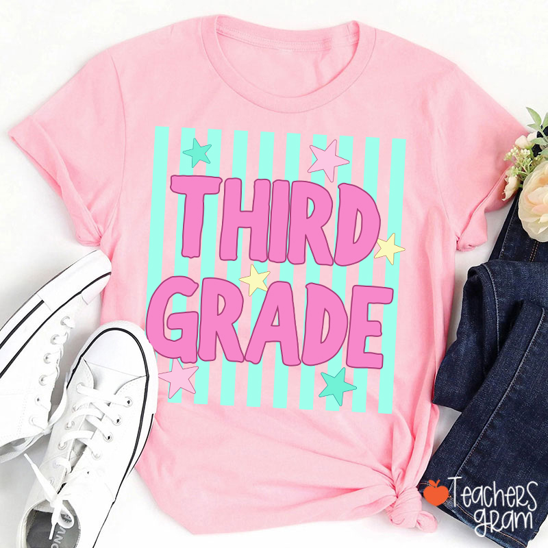 Personalized Grade Preppy Stripes Appreciation Teacher T-Shirt