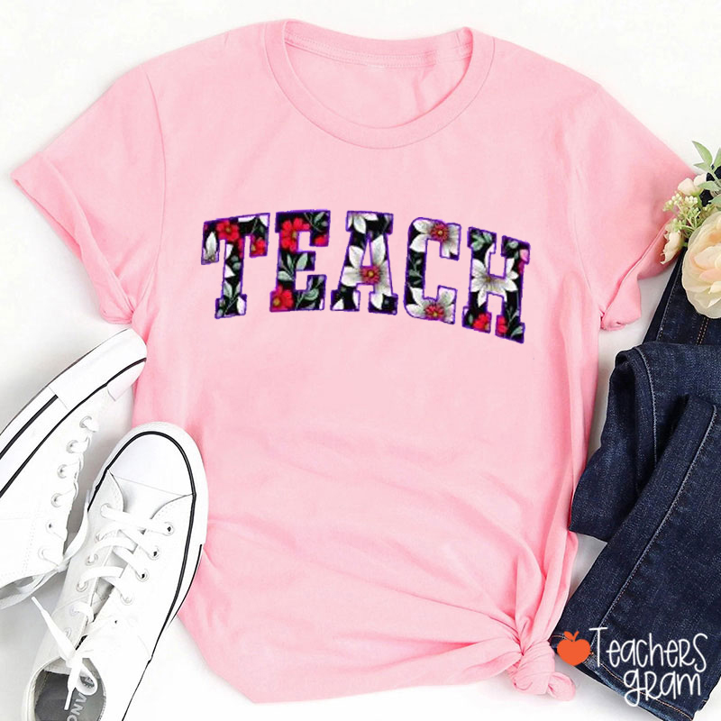 Personalized Floral Letter Teacher T-Shirt