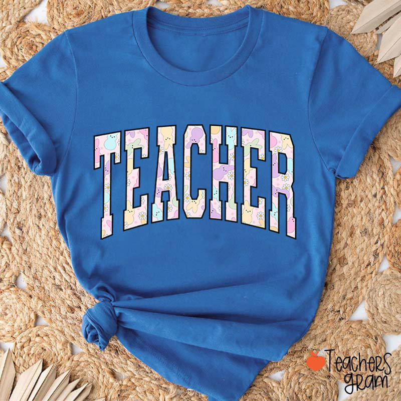Pink Bunny Printed Teacher Tee