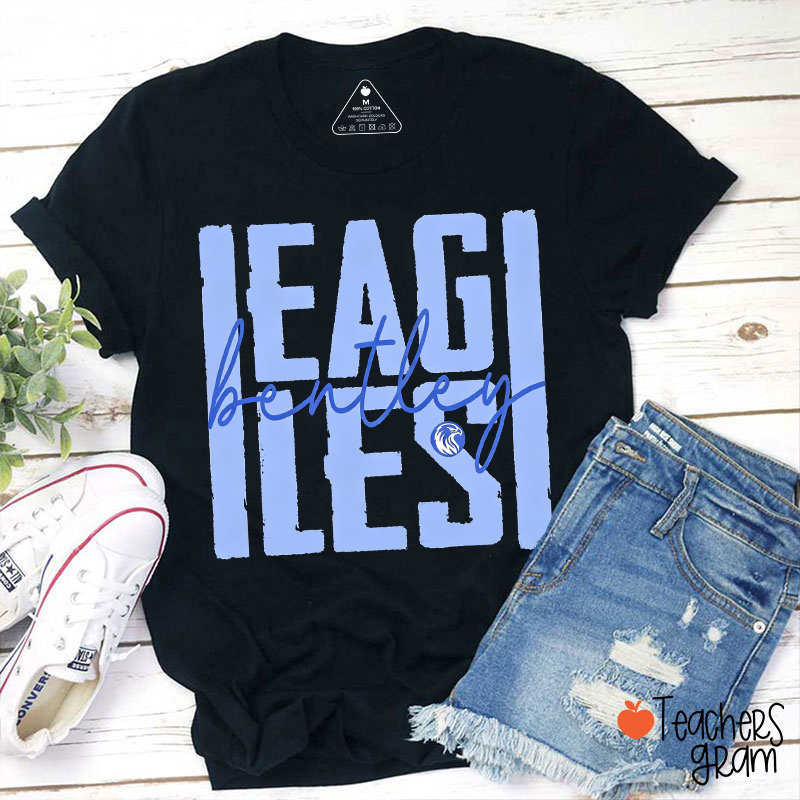 Personalized Mascot Stacked Varsity Script Teacher T-Shirt