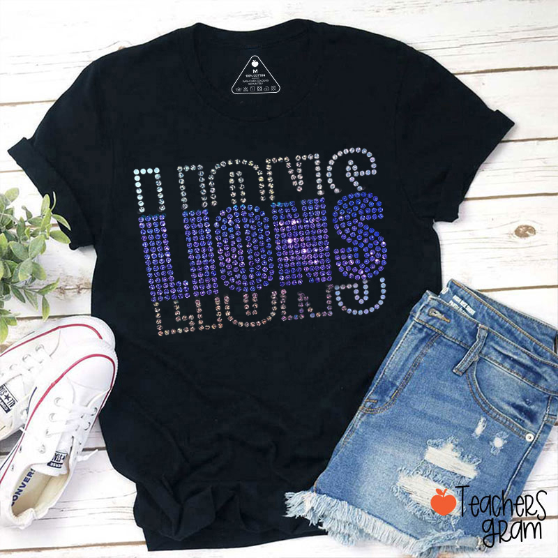 Personalized Mascot Rhinestone Stacked Letter Teacher T-Shirt
