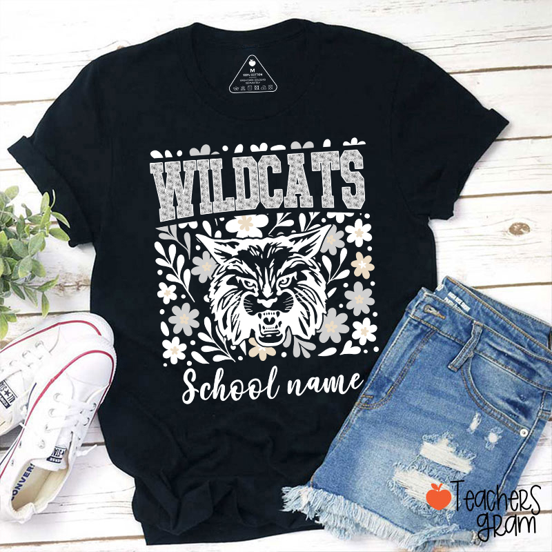 Personalized Mascot And School Name Flowers School Spirit Teacher T-Shirt
