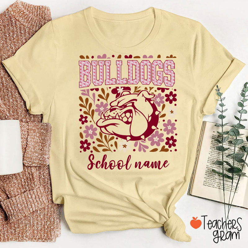 Personalized Mascot And School Name Flowers School Spirit Teacher T-Shirt