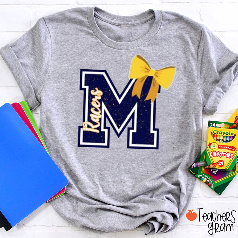 Personalized Mascot Varsity Letter Bow Teacher T-Shirt