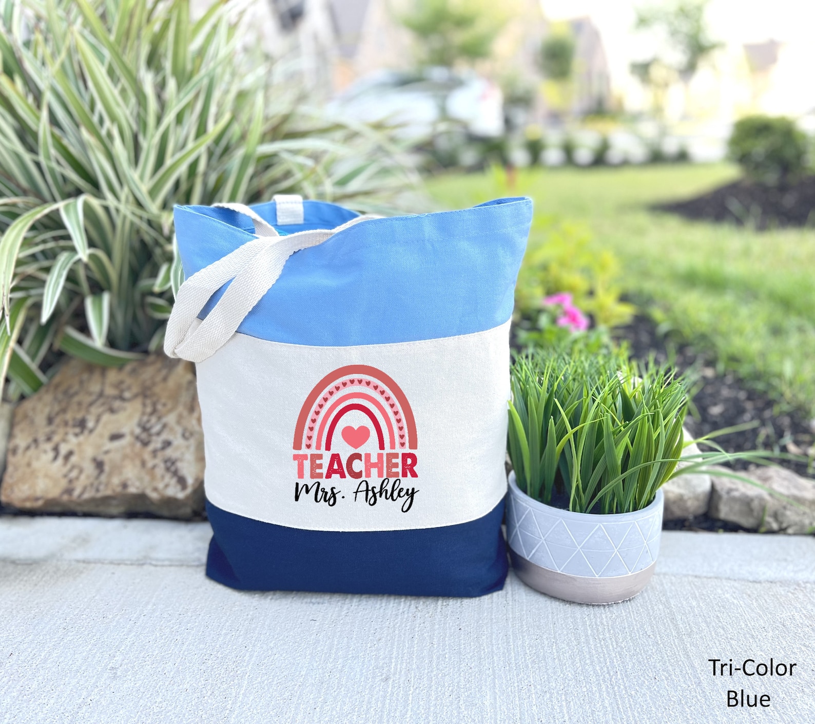 Personalized Name Love Rainbow Valentine Day Teacher Tote Bag