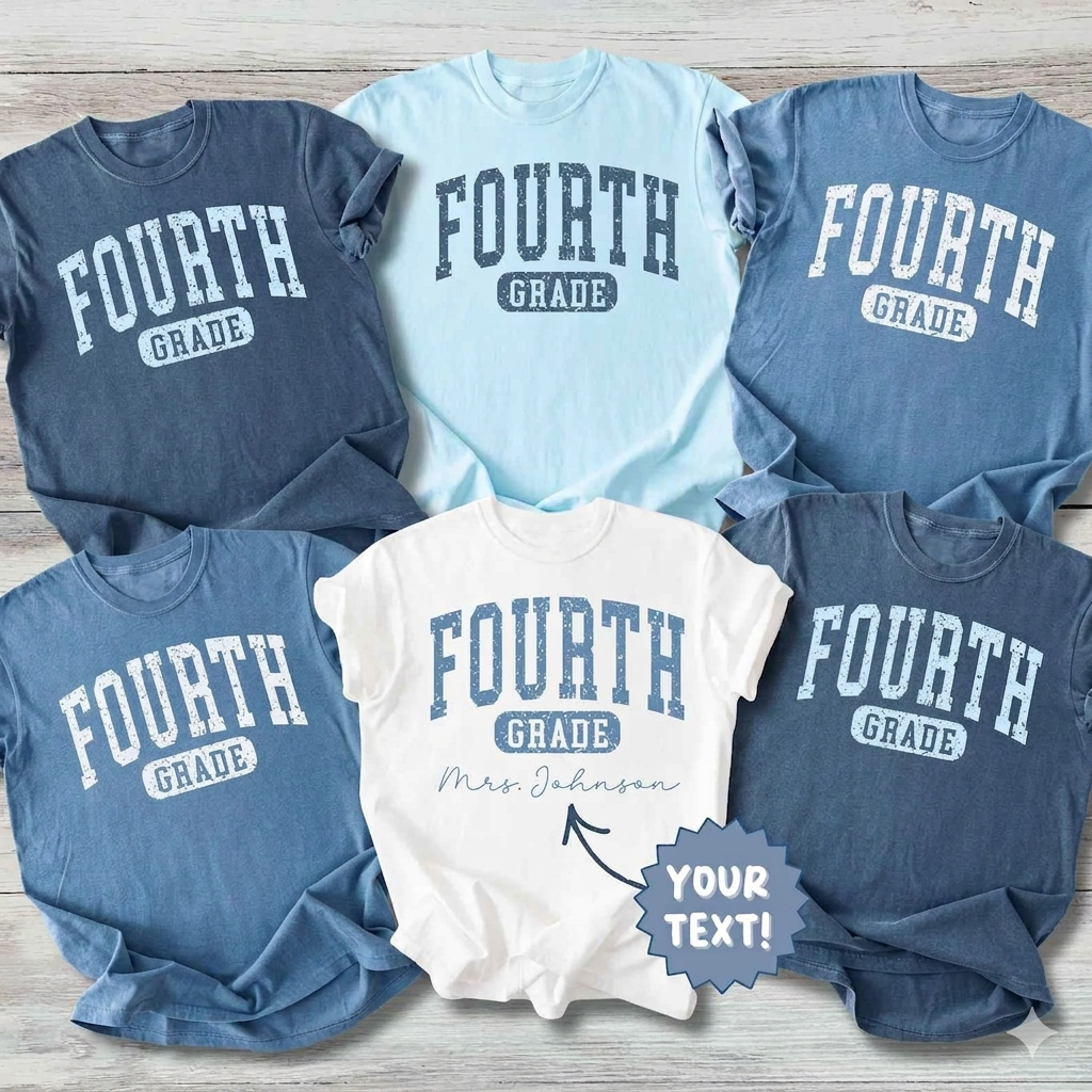 Personalized Name And Grade Vintage Distressed Varsity Letter Teacher T-Shirt