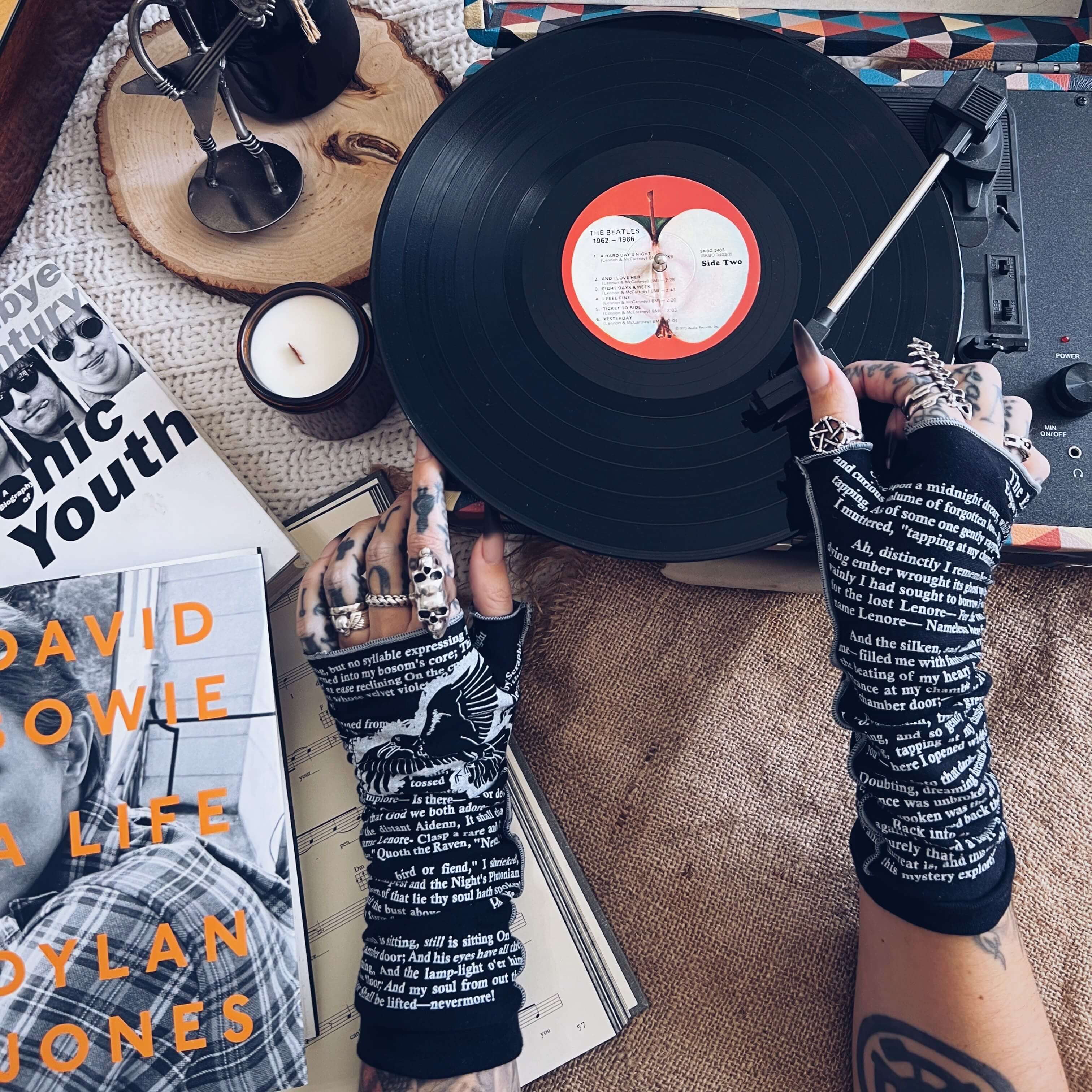 The Raven Writing Gloves _ Black and Gray Fingerless Gloves