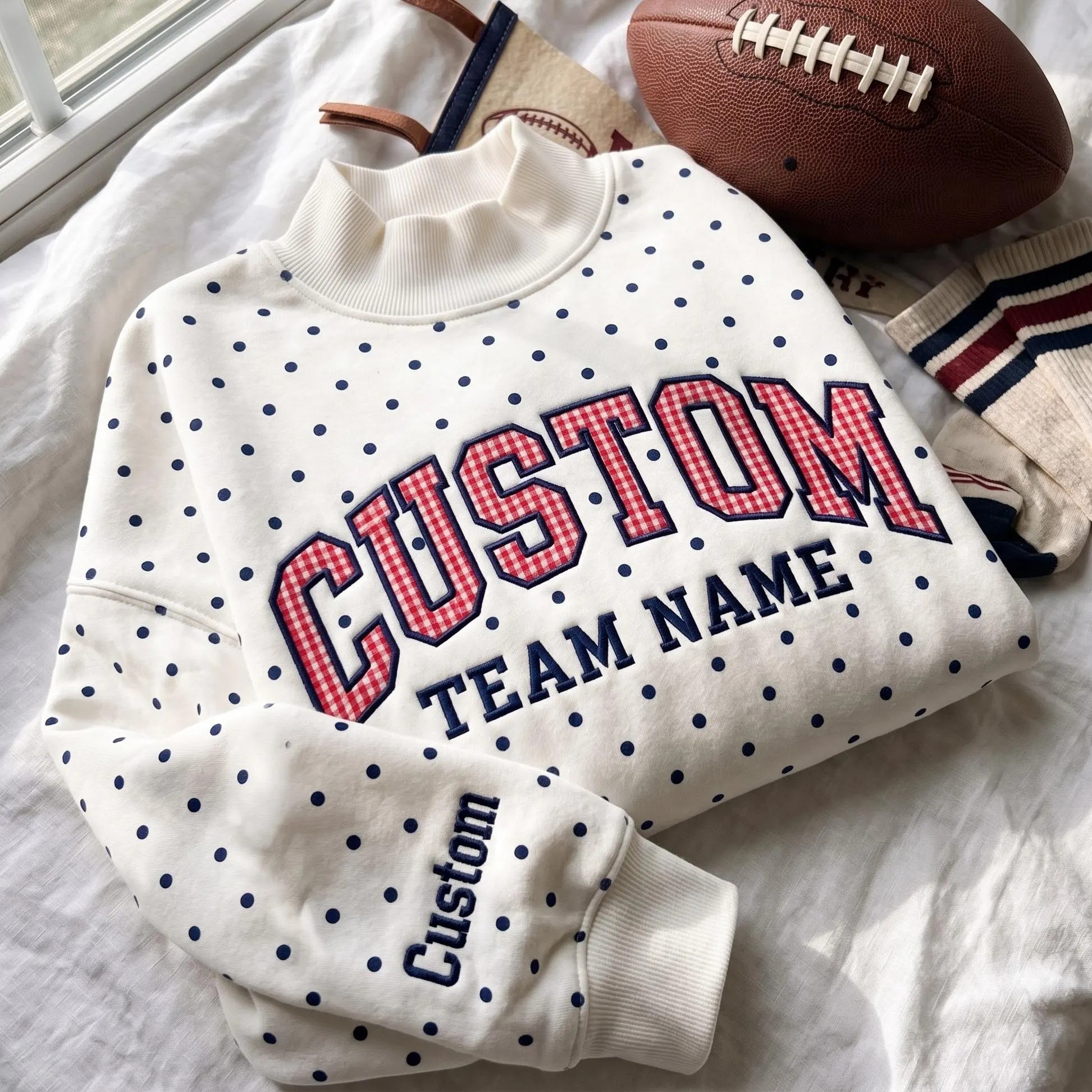 Personalized Team Name Embroidered Polka Dot Mockneck Sweatshirt