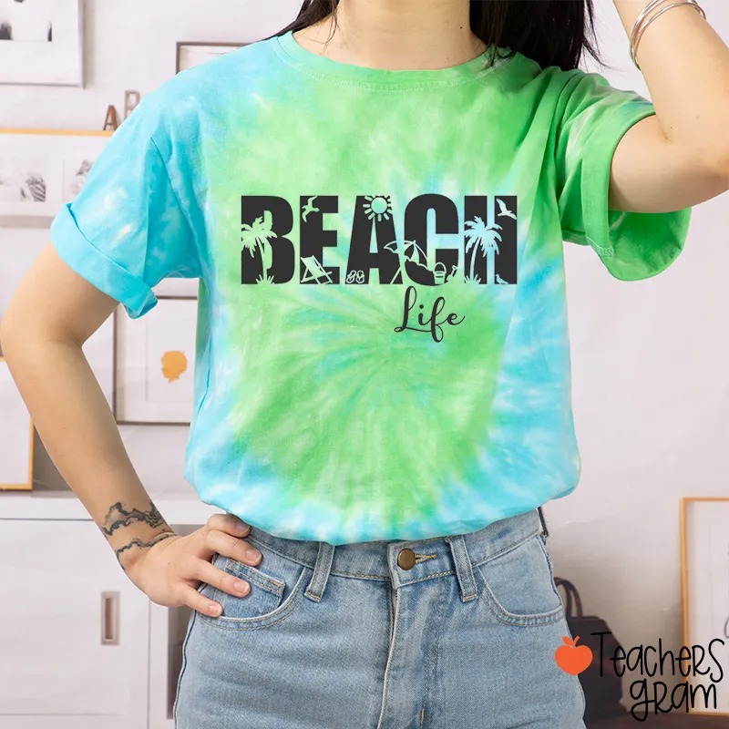 Beach Life Teacher Tie-dye T-Shirt
