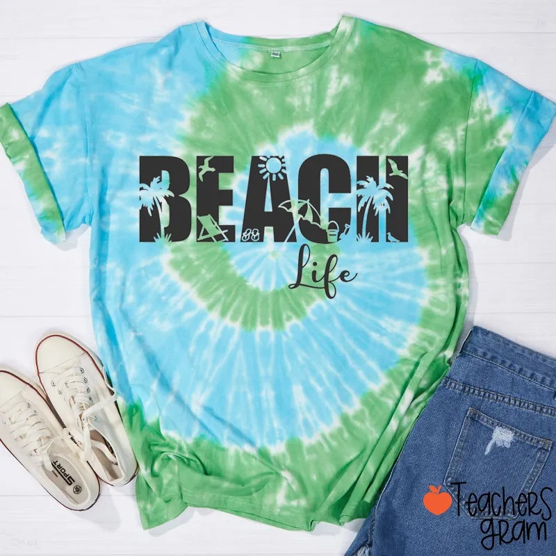 Beach Life Teacher Tie-dye T-Shirt