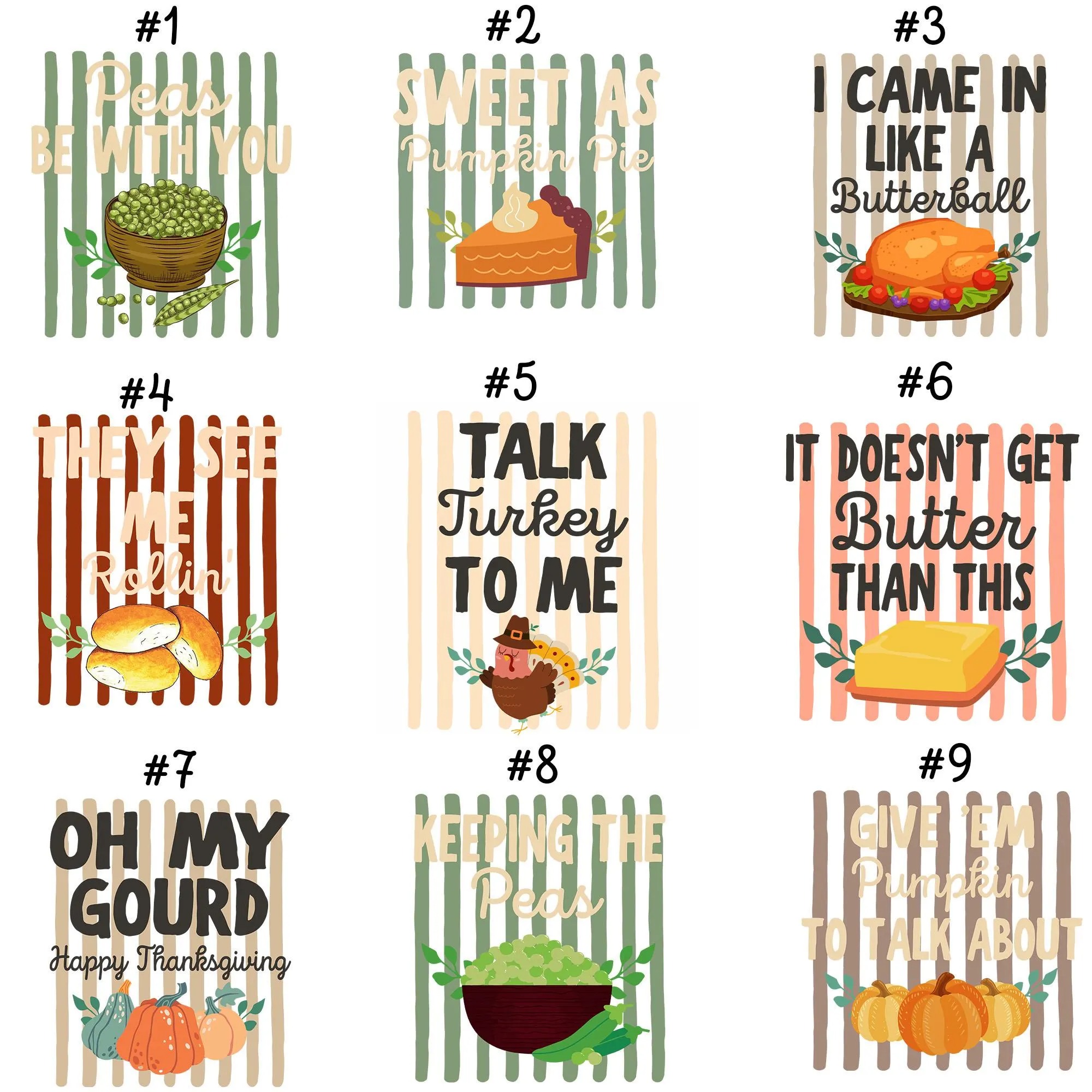 Personalized Striped Thanksgiving Food Items Teacher T-Shirt