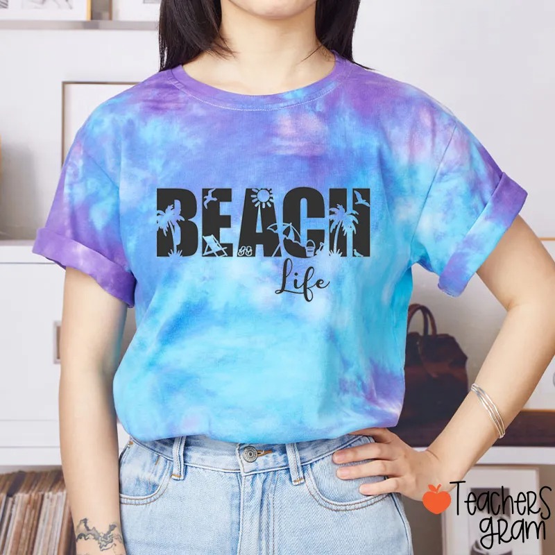 Beach Life Teacher Tie-dye T-Shirt